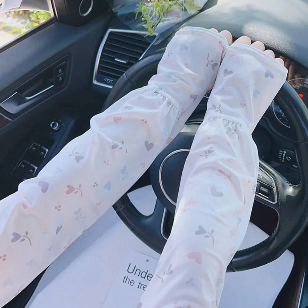 

Милые дышащие рукава из ледяного шелка с охлаждающим эффектом, с принтом в виде цветов, для защиты от солнца, свободного кроя, с УФ-защитой, для походов