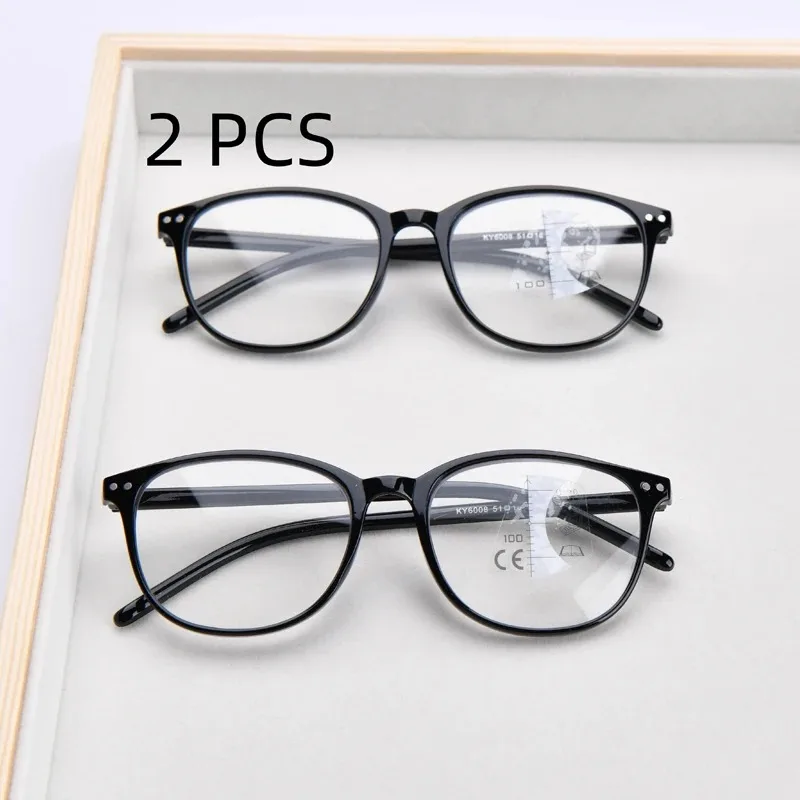 2-teiliges Set, runde Fassung, progressive Gläser, Herren, ultraleicht, HD, multifokale Lesebrille, Damen, Blaulichtfilter +3,5 +4,0 – Detail 3