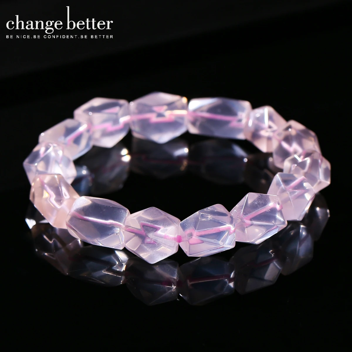 الحجر الطبيعي الوردي الكوارتز غير النظامية حبة سوار موضة مطاطا سوار المرأة الحلو الرومانسية العقل شفاء يوغو مجوهرات هدية