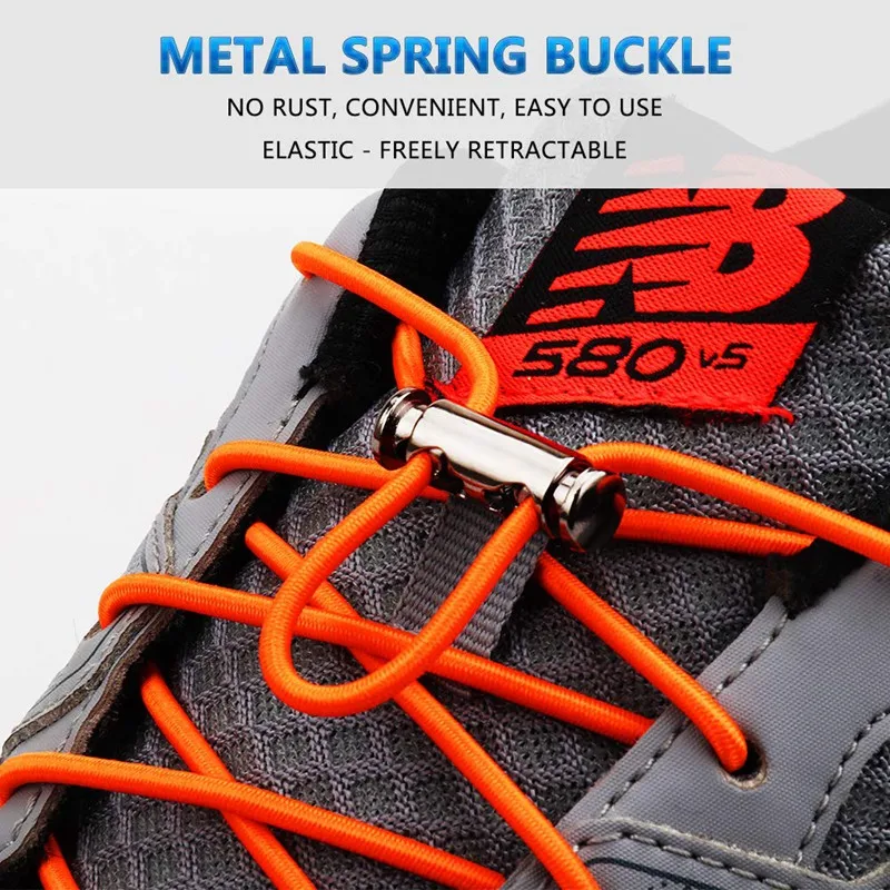1Pair Metal Lock Elastic Lace With Quick Release Round Buckle For Kid Adult Sneakers Running Shoes Sport Shoelaces Without Tie