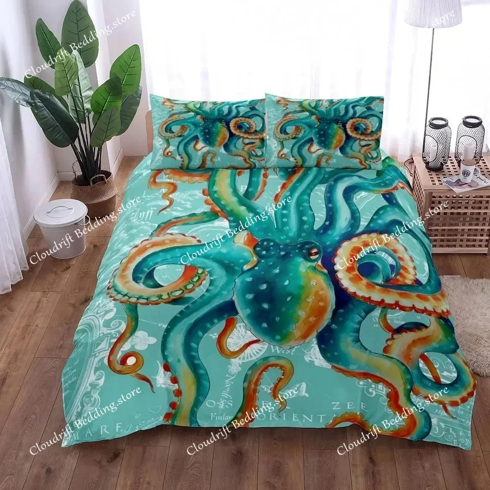 

3D Print Retro Octopus Bedding Set King Queen Double Full Twin Single Size Polyester Duvet Cover Set