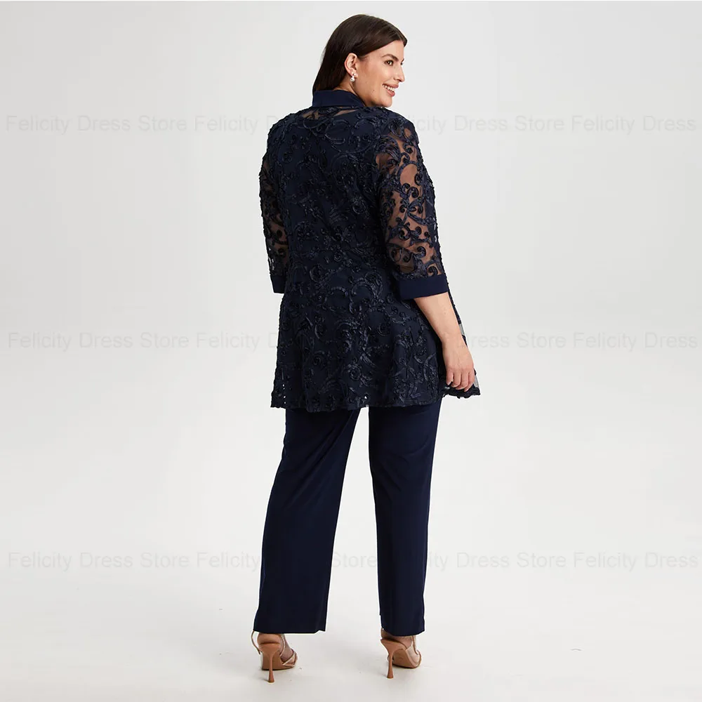 Three Piece Plus Size Jumpsuit Mother of the Bride Dresses with Jacket 2024 Wedding Guest Dresses Lace Pant Suit Evening Gowns