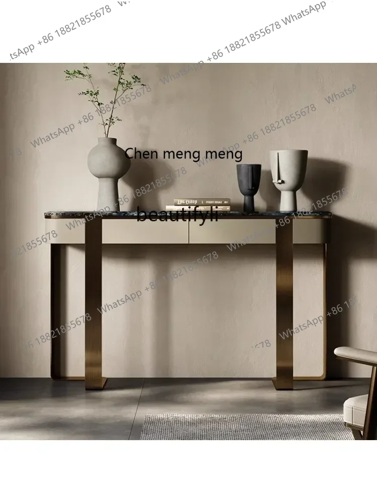 

xzqItalian Light Luxury Natural Marble Entrance Cabinet Living Room Entrance Corridor Luxury Stone Console Tables