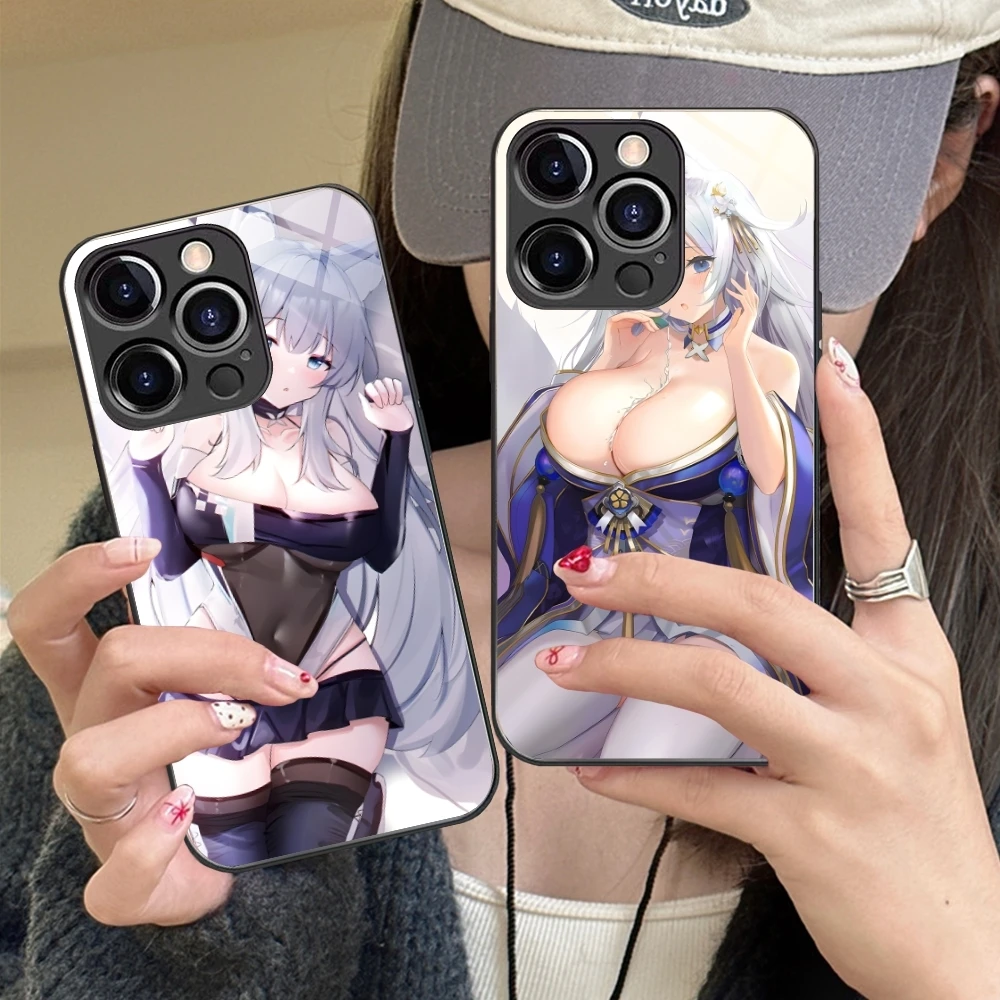 Azur Lane Shinano Mobile Cell Phone Case for iPhone 15 14 13 12 11 X XR XS 8 Pro Max Plus Mini PC Glass Phone Cover Shell