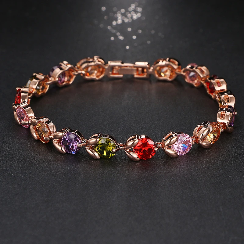 GMGYQ Hot Sall Classic Retro Multi Color Cubic Zirconia Bracelets for Elegant Ladies Dinner Jewelry Adornment