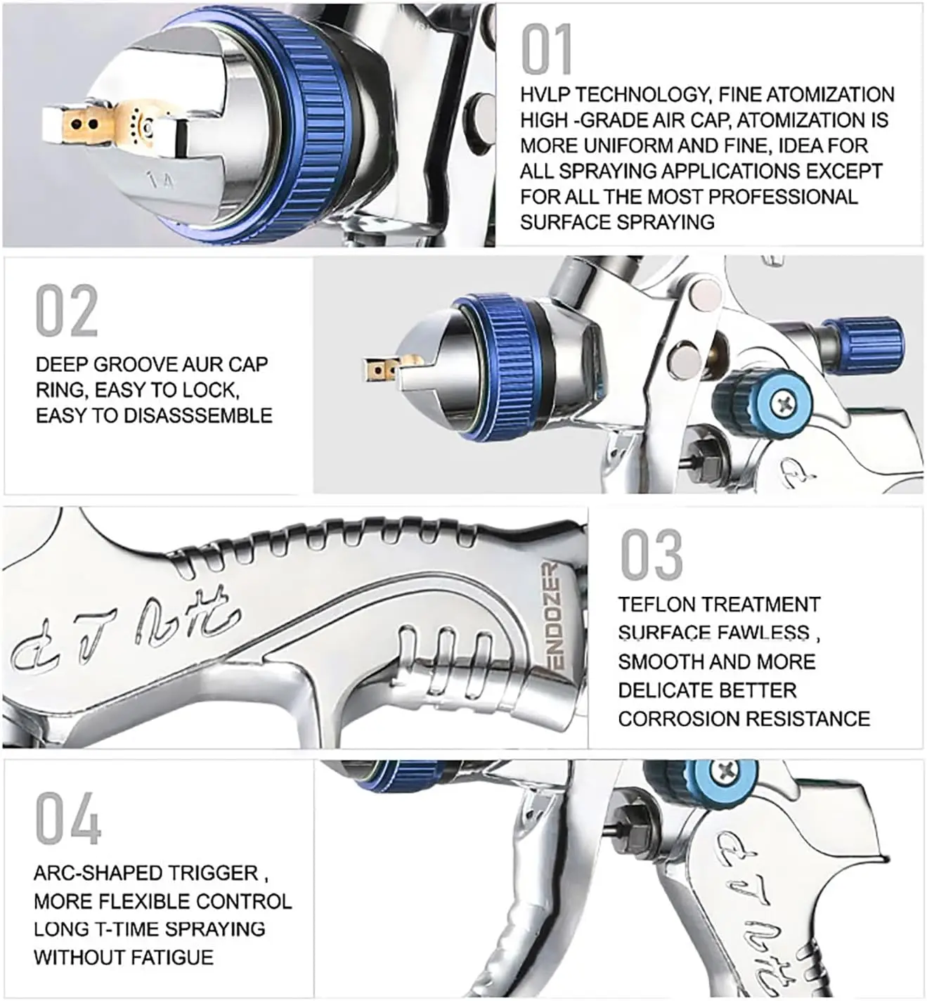 Pistola pulverizadora por gravedad HVLP de 600 cc con boquillas de 1,3 mm/1,4 mm, incluye calibre para pintura, imprimación y abrigos de calidad (azul)