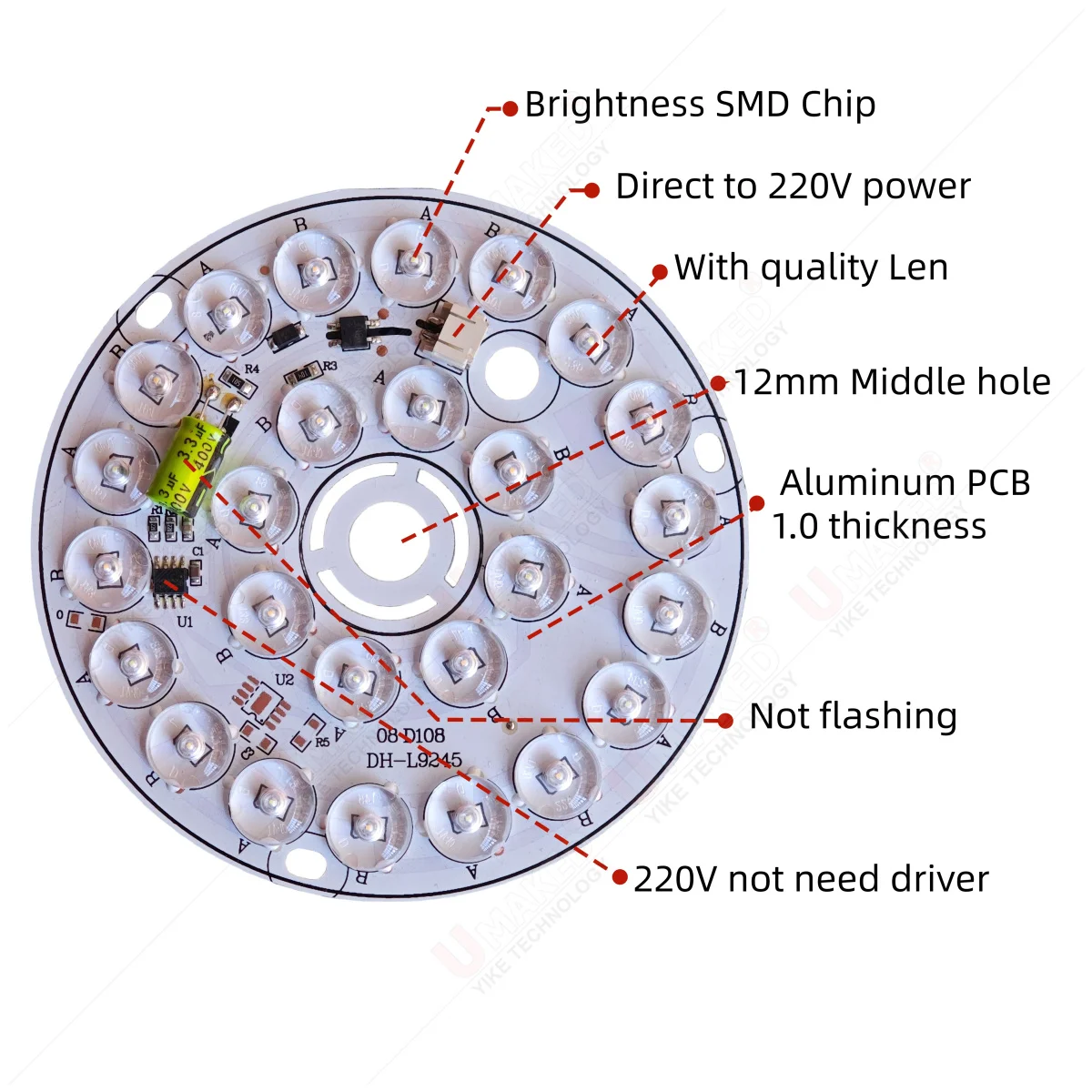 220V led ceiling light 82/108/136/162mm Brightness SMD chip with Lense  Dual color Aluminum PCB Plate panel for decorate lamp