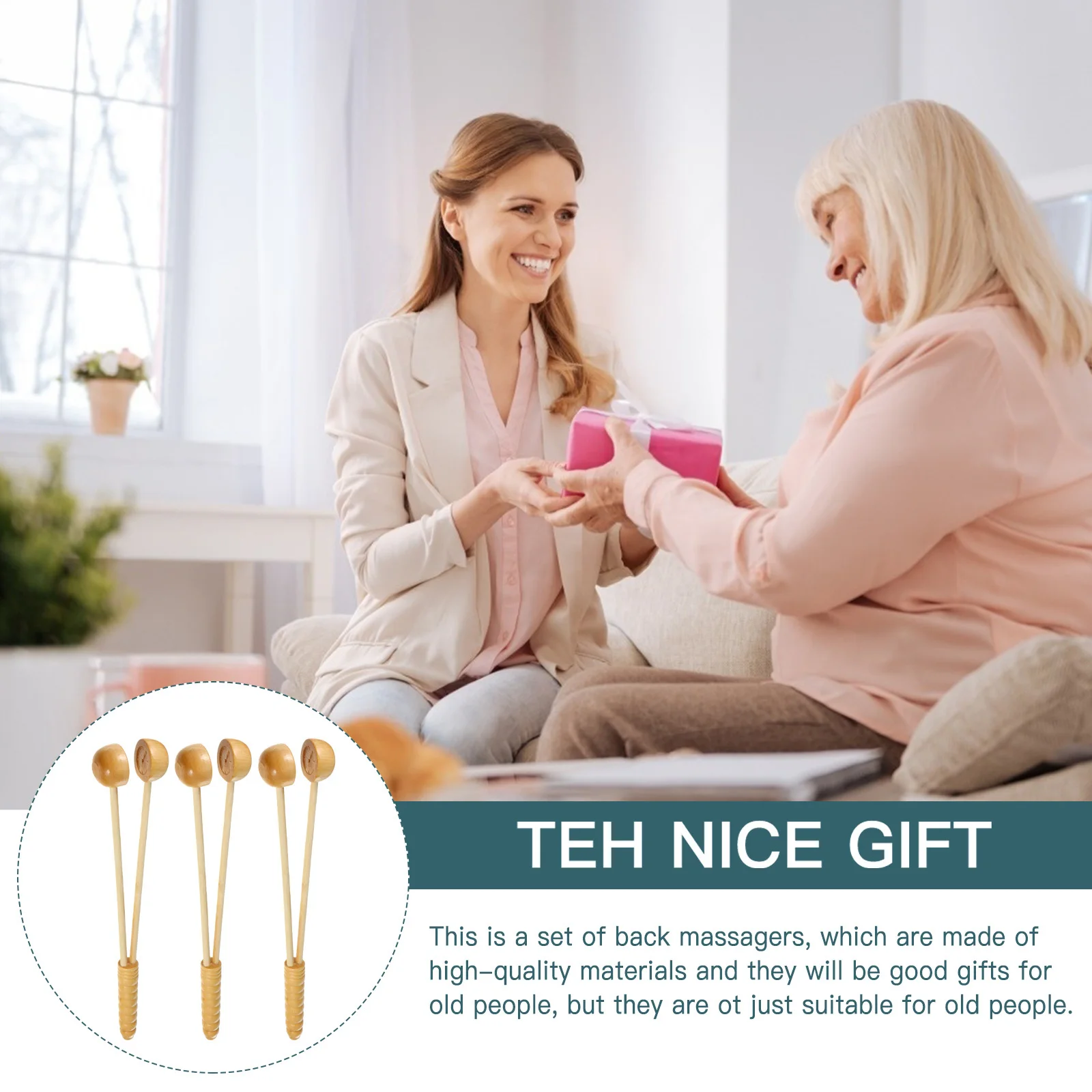 

6pcs Wooden Back Massager Set Knob Massage Hammer For Neck Shoulder Relief Portable Body Tool Home Office Travel Use