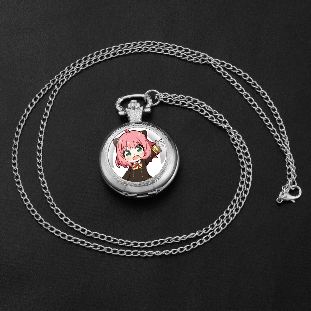 Anime Anya Forger Design orologio da tasca al quarzo Set regalo con catena durevole e quadrante con numeri arabi regalo senza tempo per ragazza