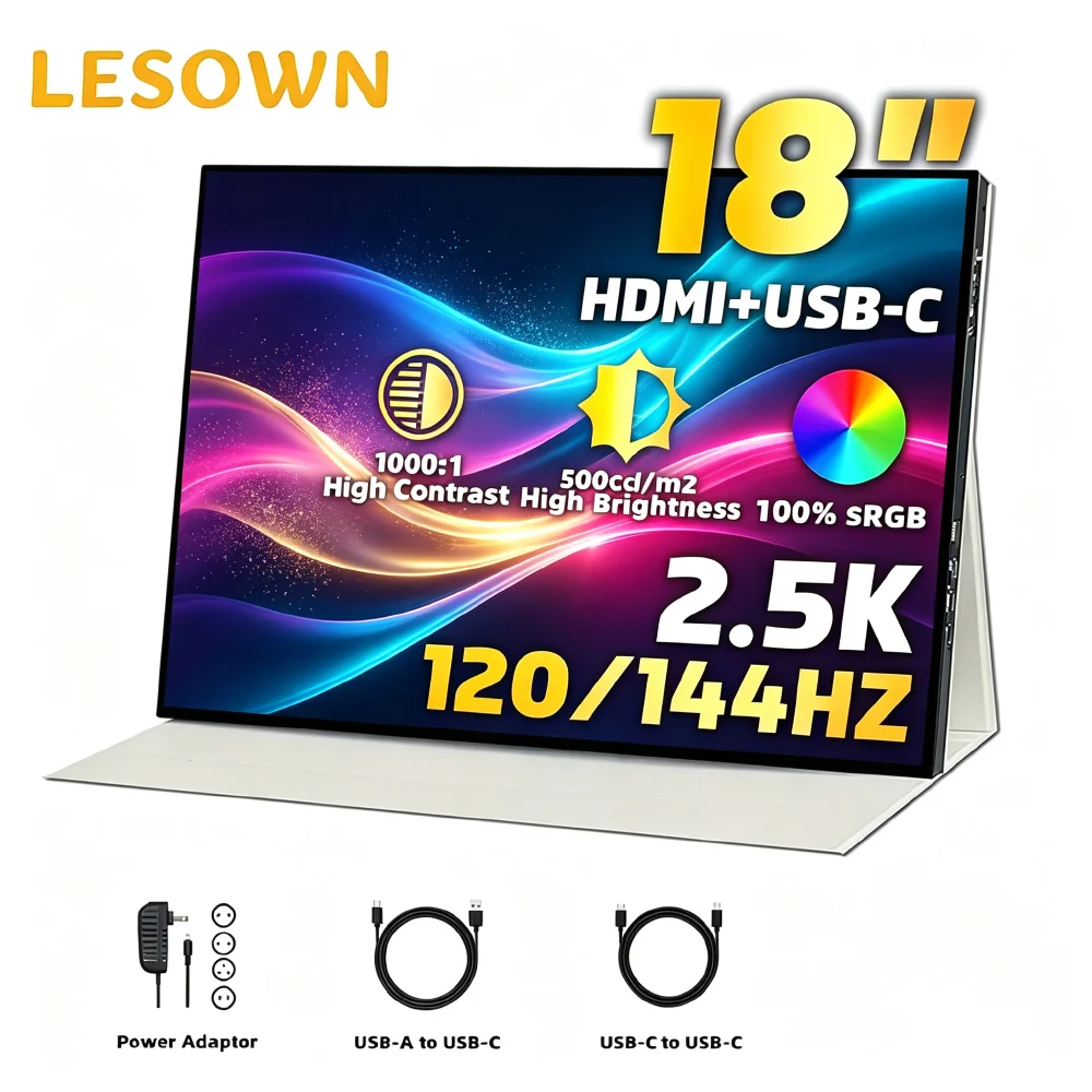 LESOWN 2.5K 18 Inch Sensitive Touch Portable Display 144Hz with Speakers for Mini PC