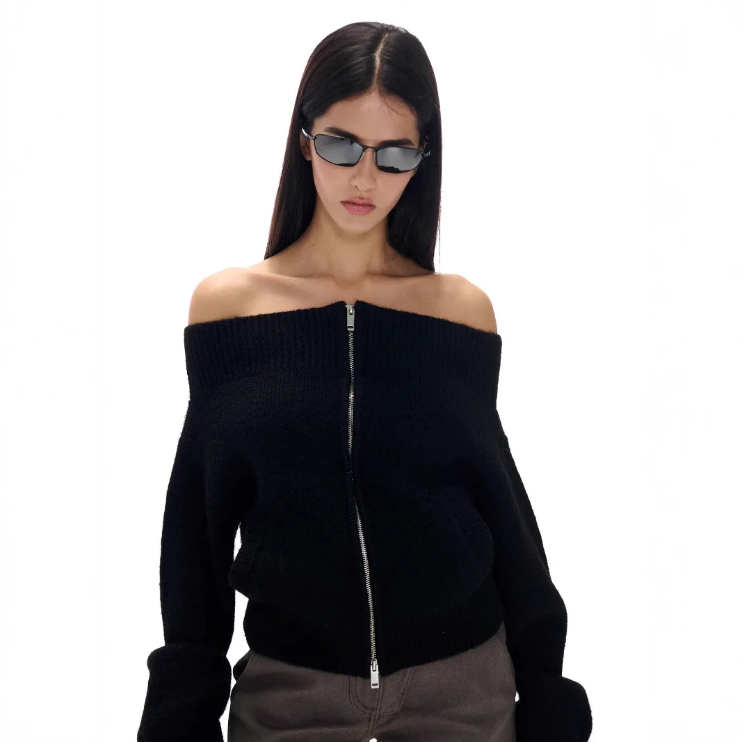 Sweater Wool wanita mewah 2024, atasan Sweater jaket Y2k kasual seksi untuk wanita, kardigan rajut, atasan lengan panjang 100%