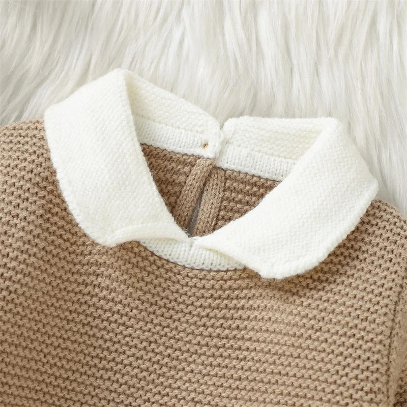 Newborn Infant Baby Girls Boys Knit Sweaters Long Sleeve Lapel Collar Contrast Color Pullover Infant Fall Knitwear Tops