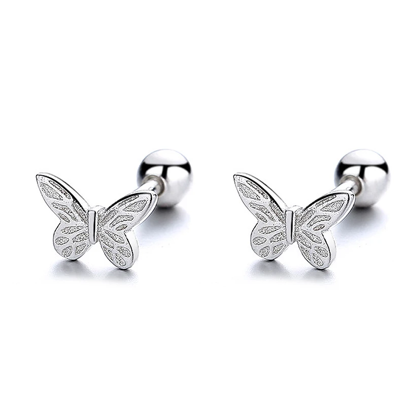 925 Sterling Silver Minimalist Hollow Romantic Butterfly Beads Small Stud Earrings for Women Charming Party Jewelry Gift