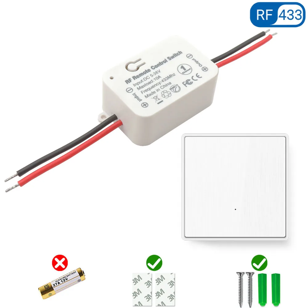 12V Kabelloser Lichtschalter mit Fernbedienung 1/2/3-fach 433MHz Druckknopf Wandschalter 24V 6V Relais-Empfänger für LED Elektrische Türen