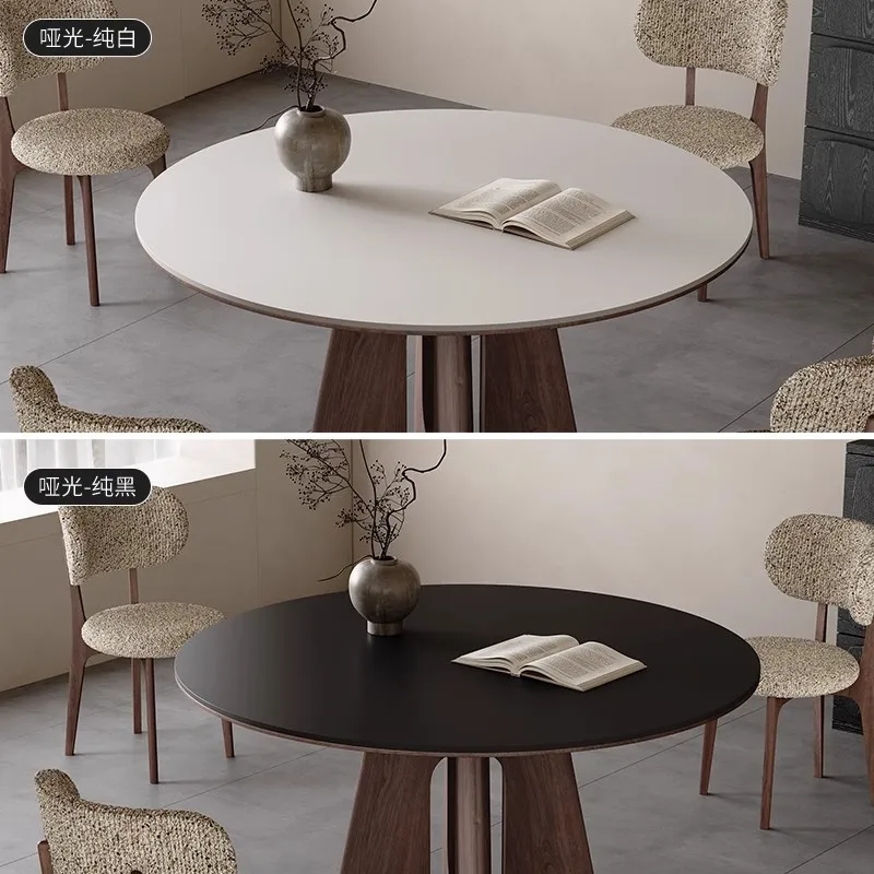 Nordic slate dining table round table white matte modern simple small apartment wabi-sabi style walnut solid wood dining table a