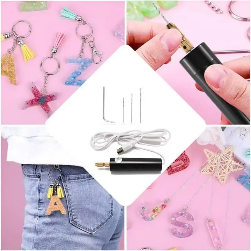1 Set Handheld Mini Electric Drill USB DIY Tool For Epoxy Resin Jewelry Making Wood Craft Engraving Pen