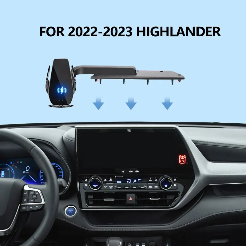 

Car Mobile Phone Holder For Toyota Highlander 8/12.3 inch Screen Fixed Base Bracket 15W Fast Wireless Charger Cell Phone Support