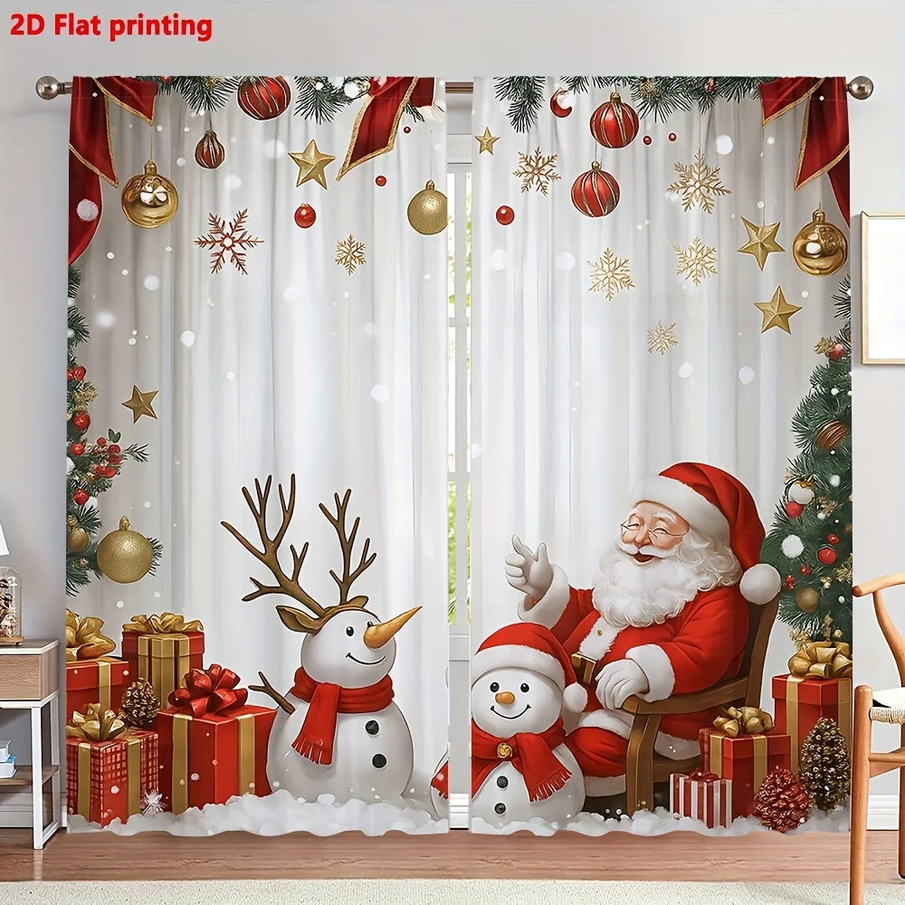 2PC Christmas Curtains – Santa & Snowman Print, Blackout, for Bedroom, Living Room, Dining Room – Holiday Home Decor