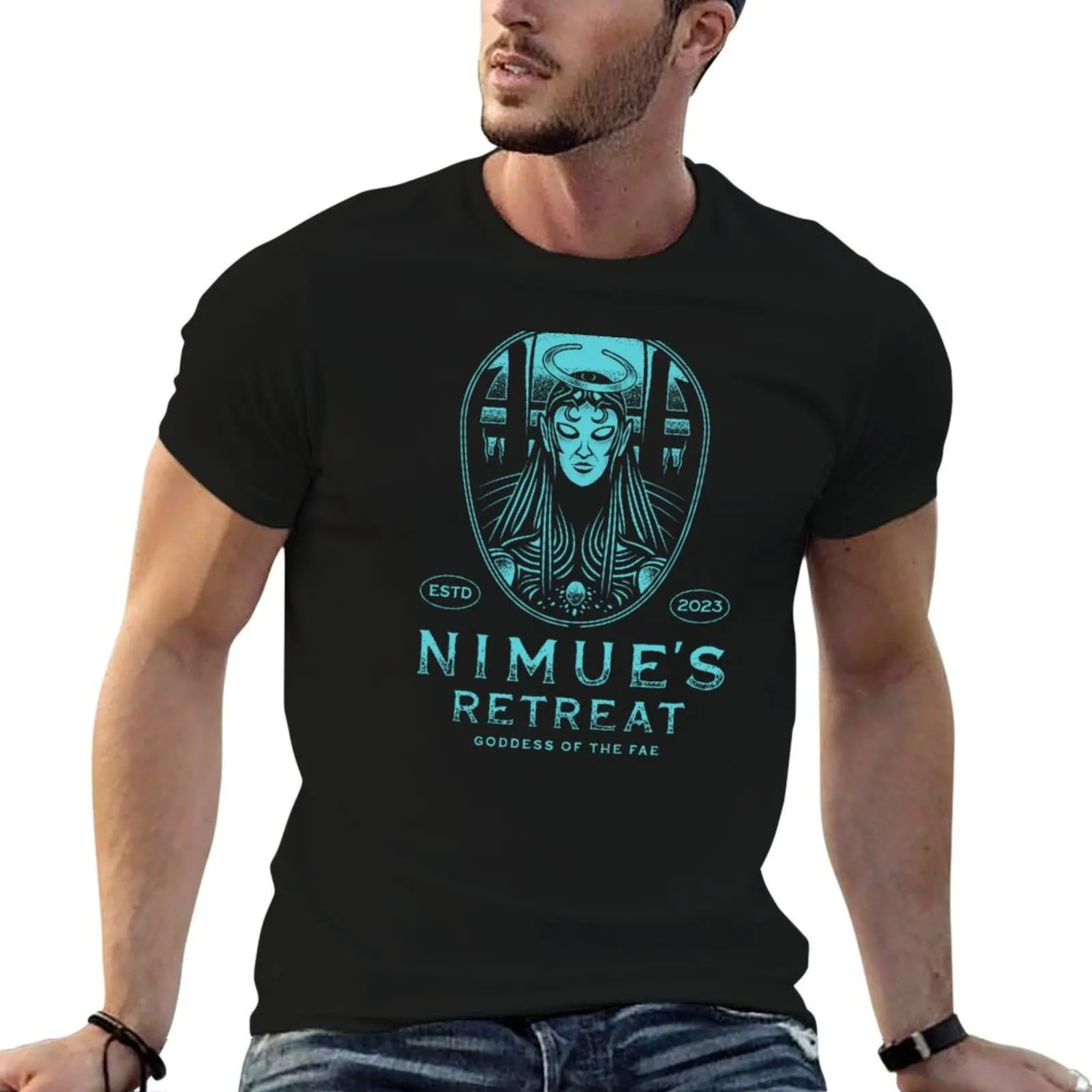 

Nimues Retreat Blue T-Shirt plus size tops anime stuff anime clothes custom shirt mens t shirt graphic