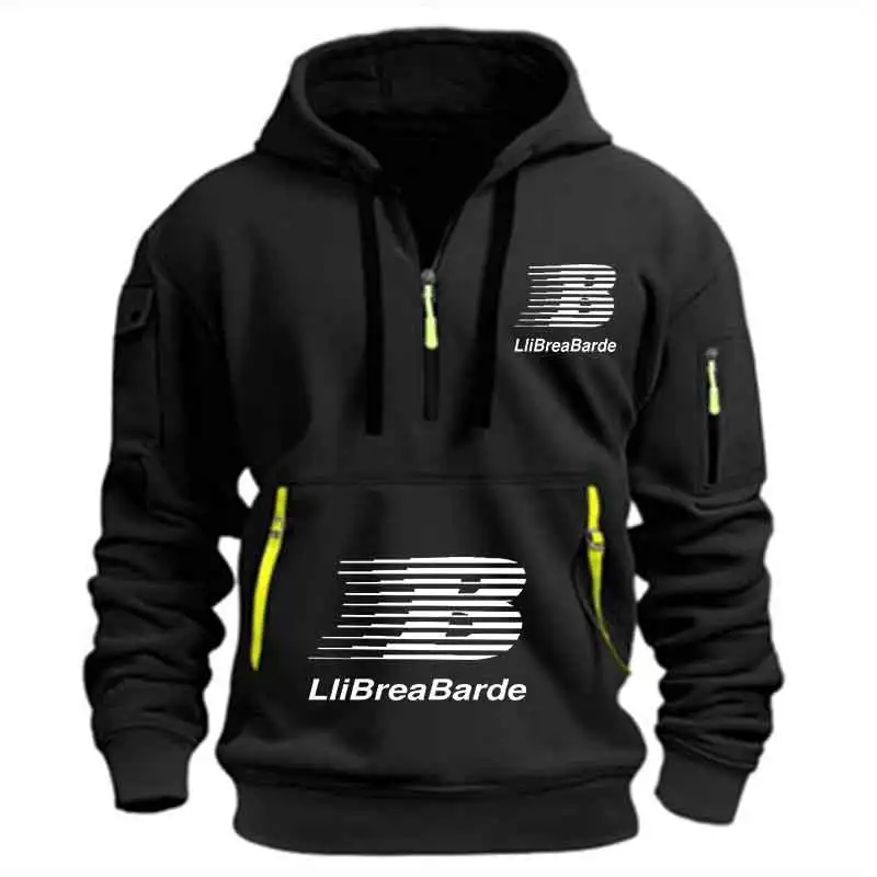 

2025 Half-zip Print Hoodie Men's Casual Sport Long-sleeve Hooded Multiple Pockets Sweatshirt Fashion Fitness Pullover For Autumn