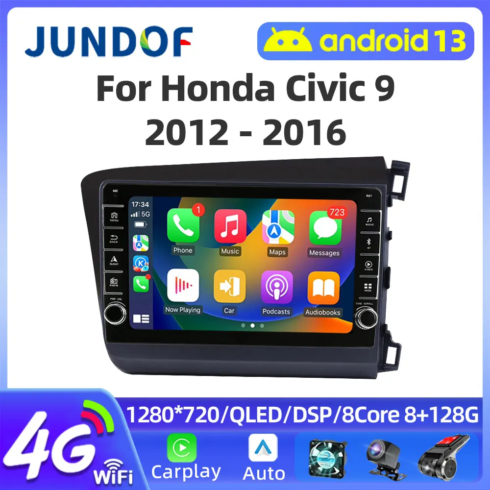 

9" Android 12 Car Radio 8 Core For Honda Civic RHD 2012 2013 2014 2015 Multimedia Player 2din Carplay Stereo GPS DVD Head Unit