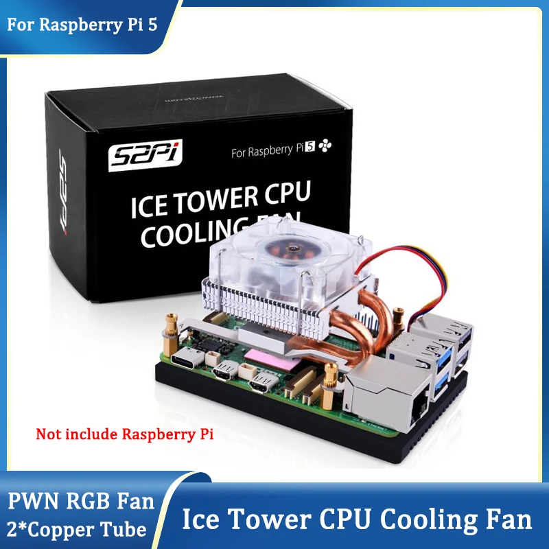 

Кулер для ЦП Raspberry Pi 5 Ice Tower, охлаждающий вентилятор для ЦП, яркий, 5 мм, медная трубка, низкопрофильный тип, отличное рассеивание тепла для RPI 5