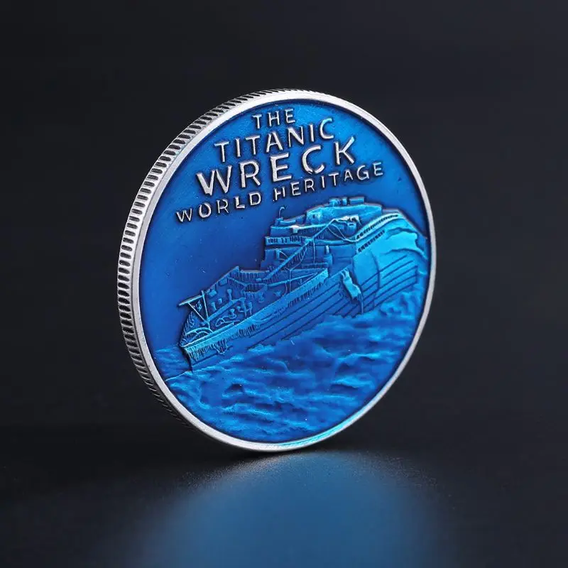 

Titanic Ship In Memory of Rms Victims Commemorative Coins Ocean Blue Silver Badge R.M.S Titanic April 10-15,1912