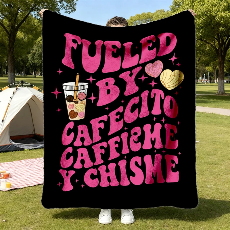 Fueled By Cafecito Y Chisme Retro Flannel Blanket, Funny Spanish Coffee Flannel Throw, Chingona Cozy Blanket
