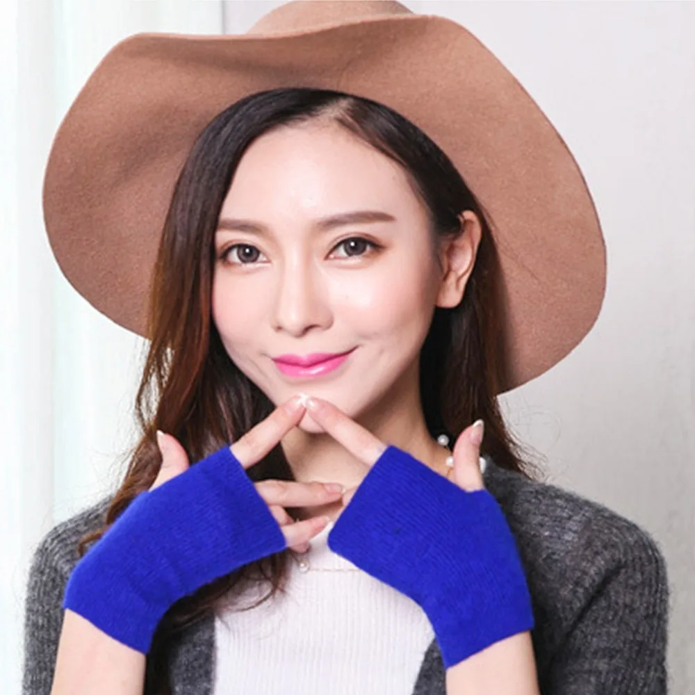 Wool Mink Cashmere Gloves Fingerless Thick Wrist Gloves Windproof Cold Proof Exposed Finger Knitted Wool Glove Women Girl