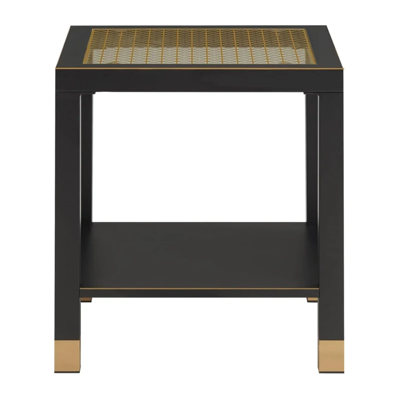 Square Side Table with Shelf, Boho Style Side Table for Living Room, Tempered Glass End Table with Metal Frame, Nightstand fo view 5