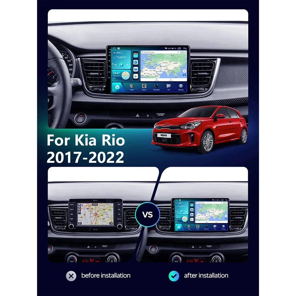 Android 16 Android Auto Car Radio Stereo For Kia RIO Stonic 2017 2018 - 2022 Multimedia Video Player GPS Navigation CarPlay BT