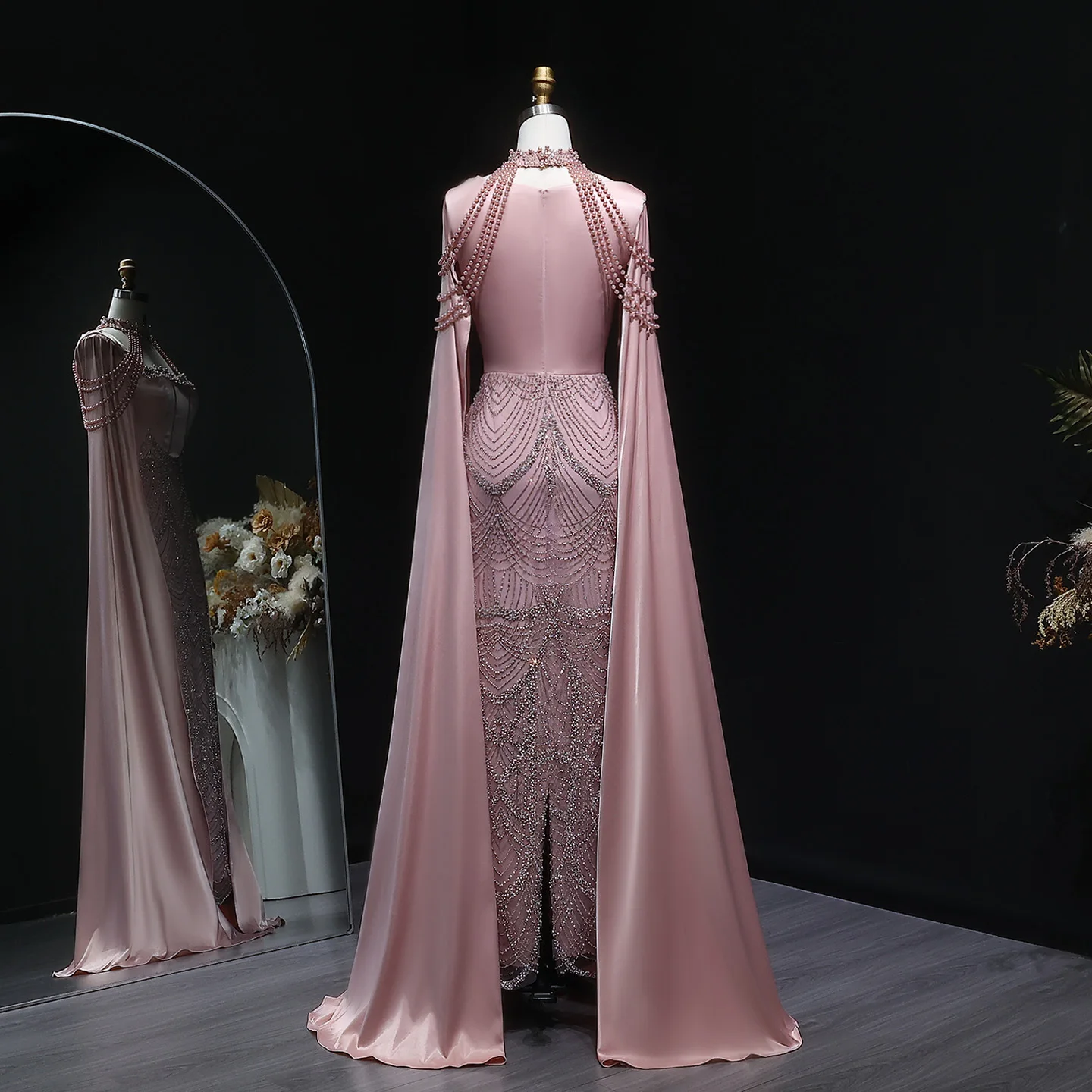 Sharon Said Luxury Beaded Long Evening Dress Elegant Cape Sleeve High Neck  Pearls Formal Party Gowns for Women SS662 Customized - AliExpress 320