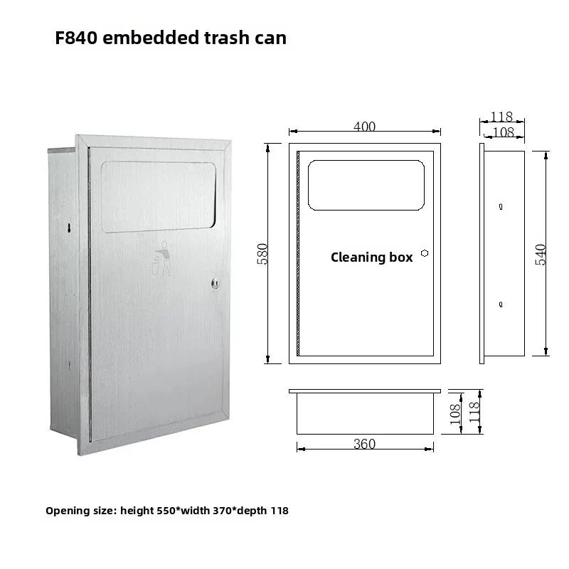 Wall Mounted Stainless Steel Trash Can with Tissue Holder 3-in-1 Commercial Hotel Restroom Waste Bin for Public Space