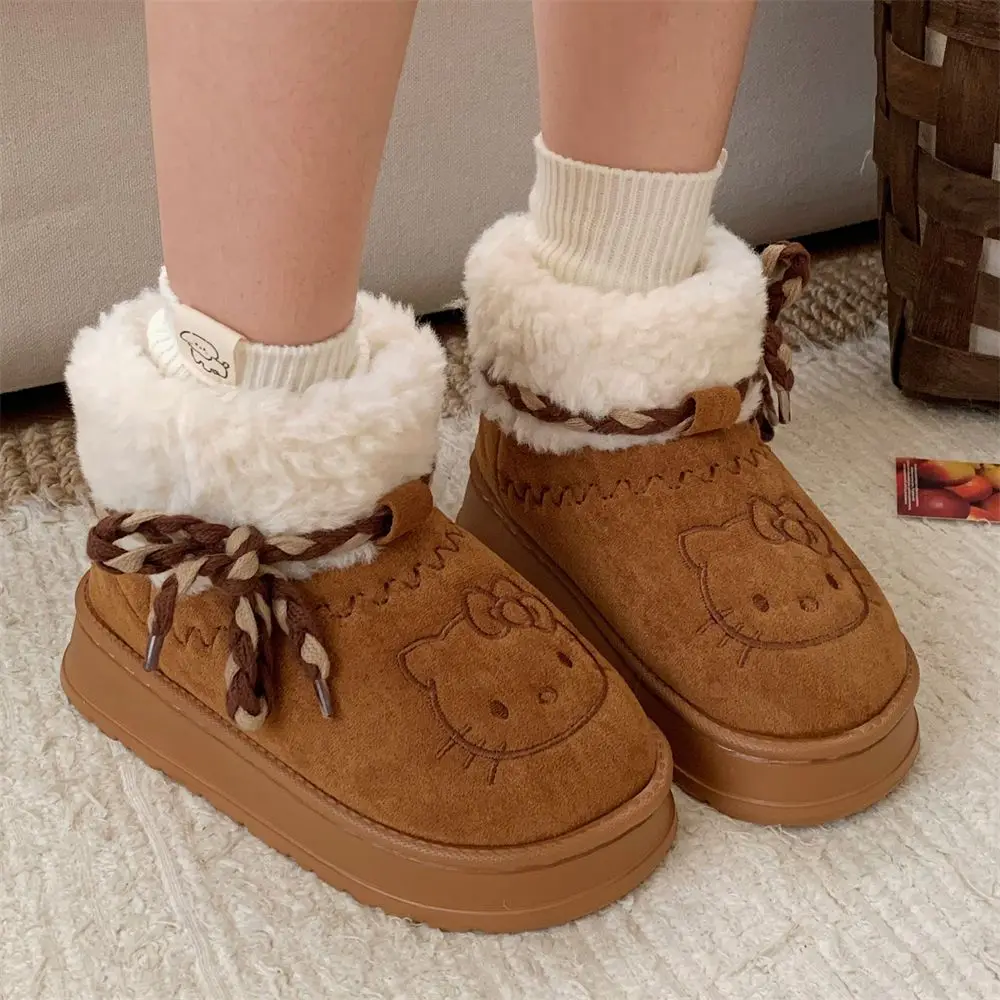 Sanrio Hello Kitty Snow Boots Anime Sanrio Women Y2k Snow Boots Cute Warm Cotton Shoes Kawaii Winter Non Slip Short Boot Gift