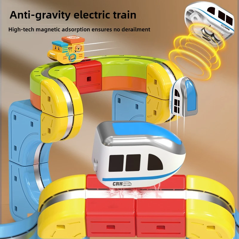 Magnetyczny pociąg elektryczny na szynach o dużej prędkości, magiczny samochód na torze, zabawka edukacyjna dla dzieci, zestaw do samodzielnego montażu, klocki konstrukcyjne dla dzieci.