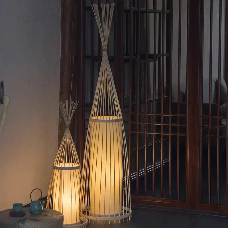 

Floor Lamps for Living Room Modern E27 Hand Woven Bamboo Lamp Vintage Japanese Bedroom Loft Dimmable Standard Lights