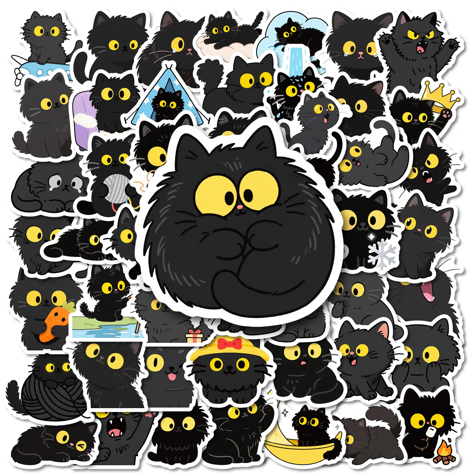 

10/30/50PCS Big-Eyed Black Cat Graffiti Stickers Cute Cats Cartoon Decal Notebook Phone Guitar Skateboard Fridge Helmet Kid Toy