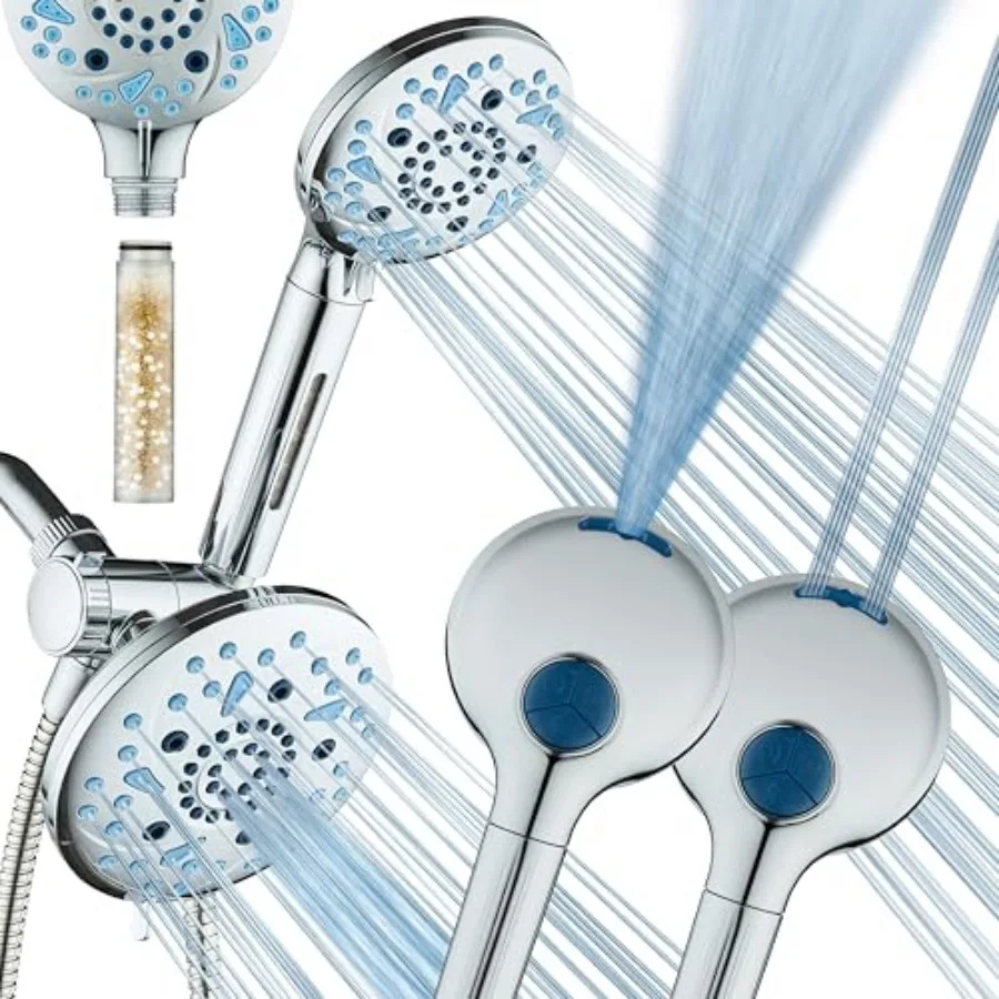 

AquaCare High Pressure 6-way Dual Shower Head Combo with Built-in Filter and Power Wash - Clean Tub, Tile and Pets. Remove Chlo