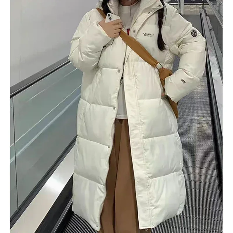 Women Fall Thicken Parkas Coat Long Sleeve Warm Pocket Zippers Buttons Cardigan Casual Loose Winter Hooded Down Jacket Outerwear