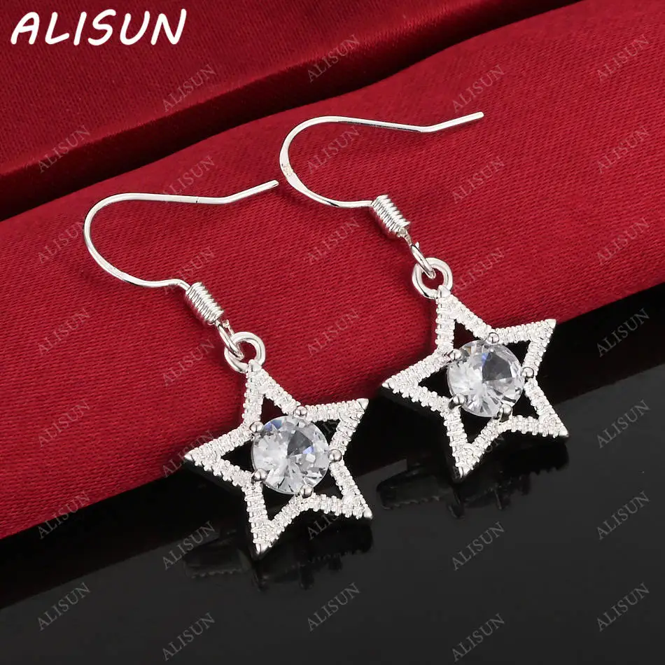 

ALISUN 925 Sterling Silver Zircons Star Earrings Drop Earrings Fashion Jewelry Charm Grace Noble Wedding Accessories