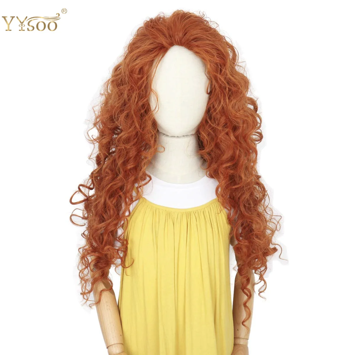 YYsoo Long Orange Color Cosplay Wig Free Part Girls Synthetic Curly Hair Machine Made Halloween Wigs for Kids