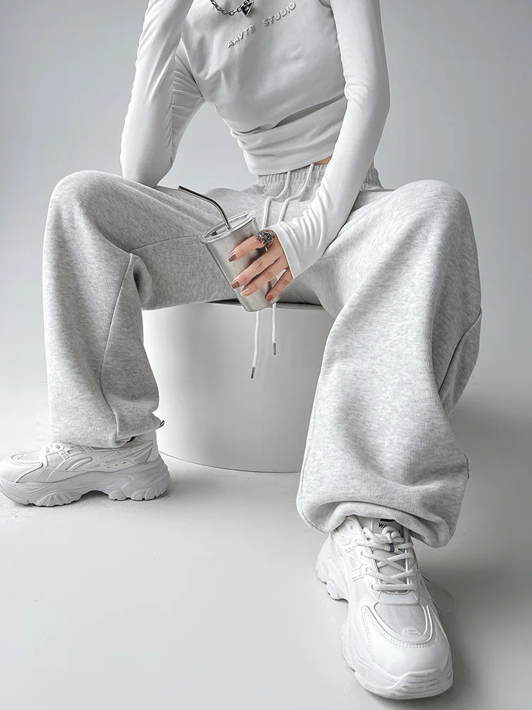 

Широкие брюки с эластичной резинкой и высокой талией, женские весенне-летние переходные дышащие повседневные брюки, милые дорожные шнурки для девочек, сращенные OL