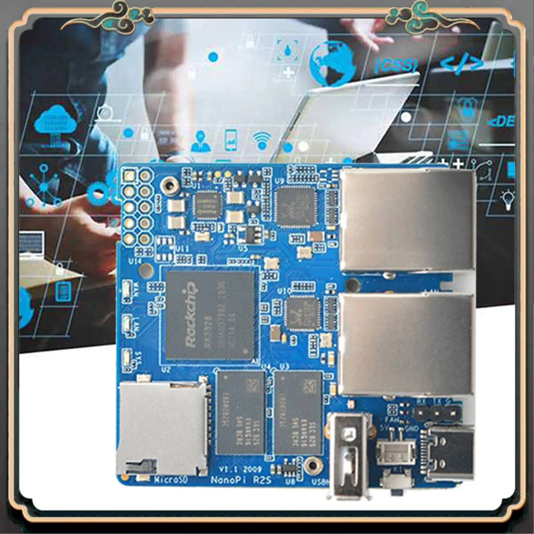 ASMA-For Nanopi R2S For MINI Router Single Board Quad-Core Cortex-A53 Dual Gigabit Ethernet Ports Openwrt/LEDE Development Board