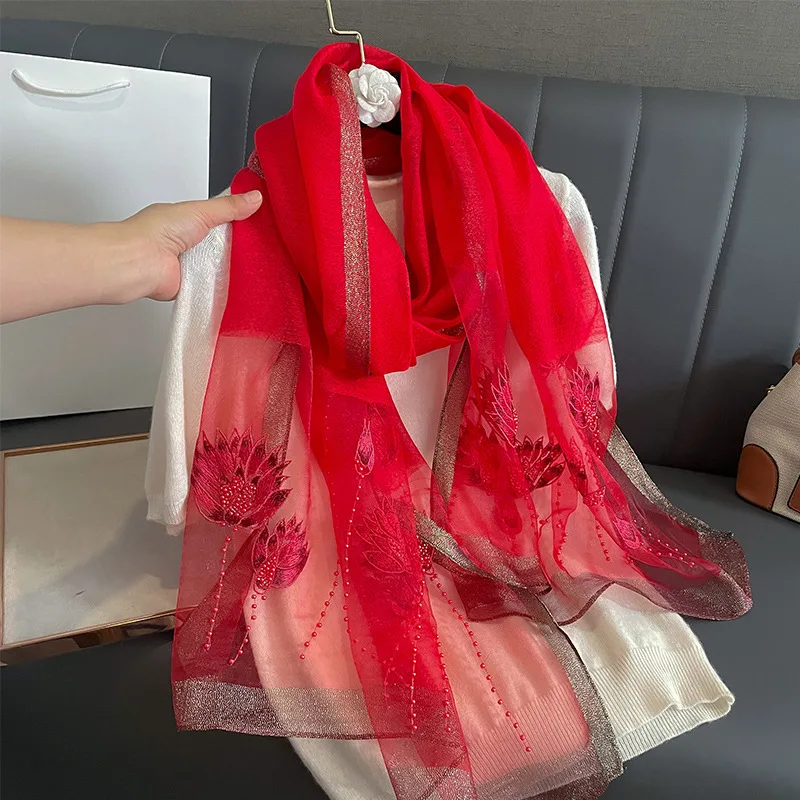 New Solid Silk wool scarf for Women Shawls Scarves Summer Lady Hijab Winter Fashion Warm Long Bandana Foulard Pashmina Poncho