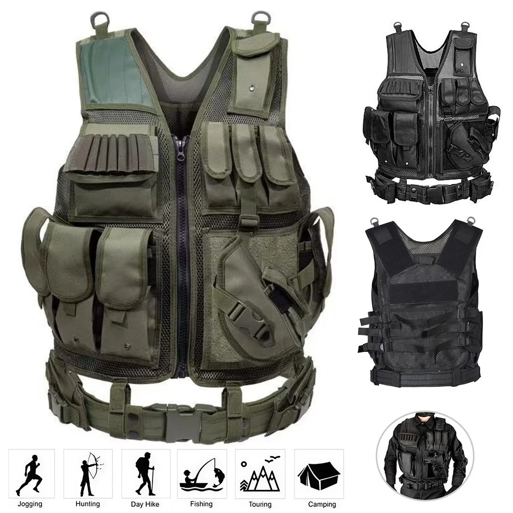 1Pc Adjustable Tactical Vest Multi-Pocket Safety Jacket Oxford Breathable Mesh Security Clothes for Army CS Training Camping