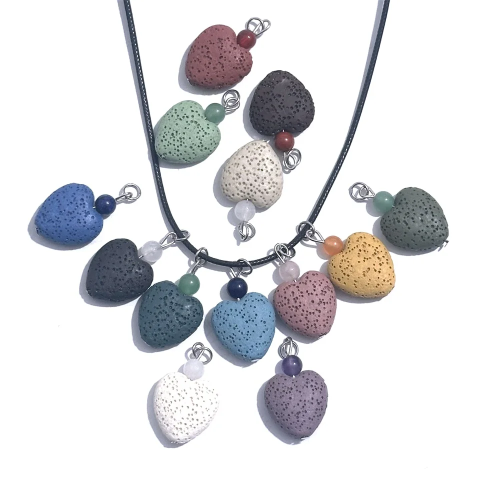 10pc 2cm Heart Shape Colorful Lava Stone Earrings DIY Perfume Essential Oil Diffuser Necklaces Jewelry Women Men Jewelry Set