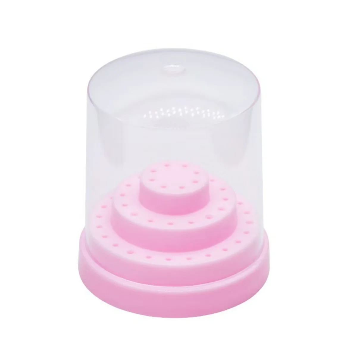 Round Cake Tier Dustproof Nail Drill Bit Holder Storage Container Box For Manicure Tools Nail Salon - 48 Holes Pink (Drill Bits view 3