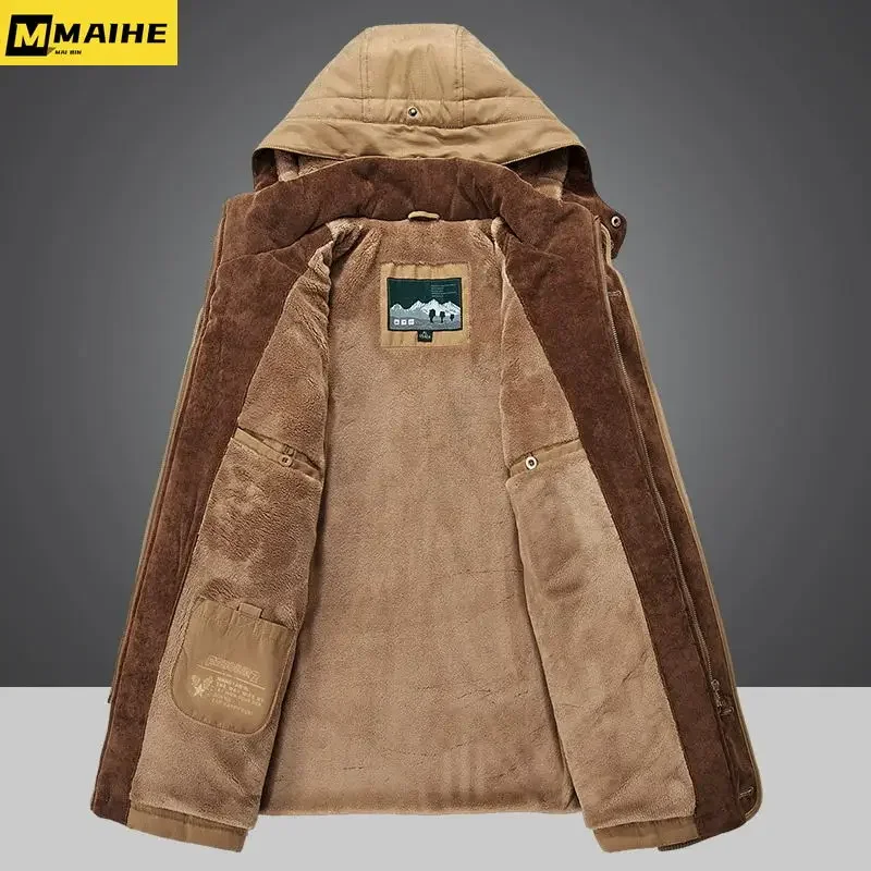 Giacca invernale da uomo 2024 Parka di media lunghezza più velluto spesso caldo Multi tasche giacche Solid Parka cappotto maschile abbigliamento di grandi dimensioni