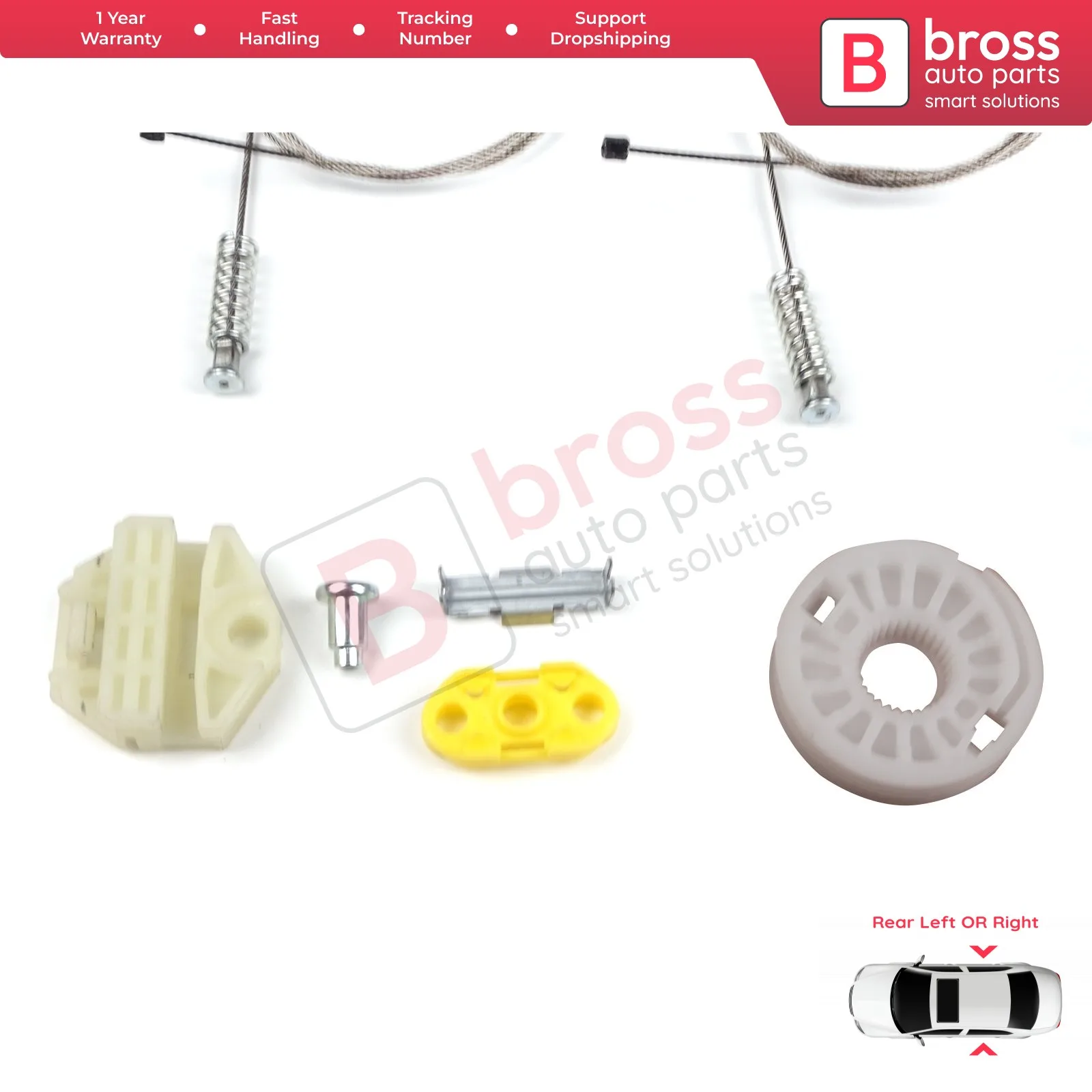 Bross-Kit de reparación de regulador de ventana eléctrica, piezas de automóviles, BWR594, puerta trasera izquierda o derecha para Opel Vauxhall Zafira 1998-2008