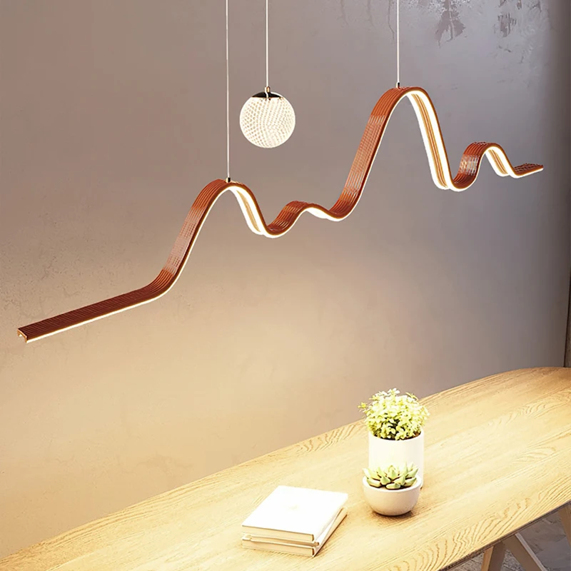 

LED Restaurant Pendant Light Modern Simple Long Strip Dining Table Dining Room Lamp Irregular Shape Indoor Lighting Chandelier
